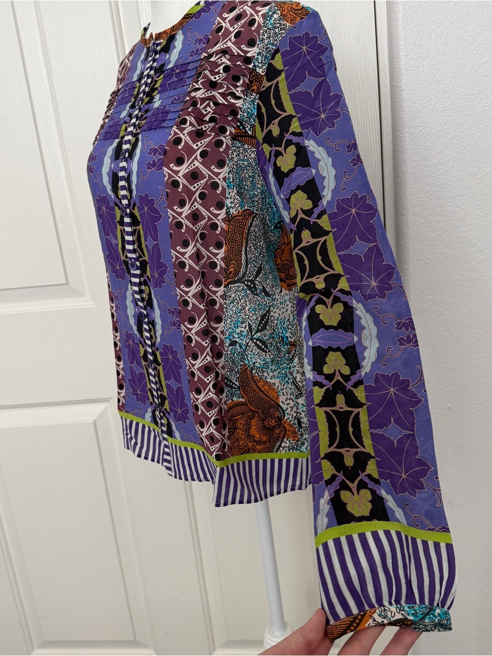 Etro Purple Multicolor Printed Long Sleeve Blouse - Picture 3 of 9
